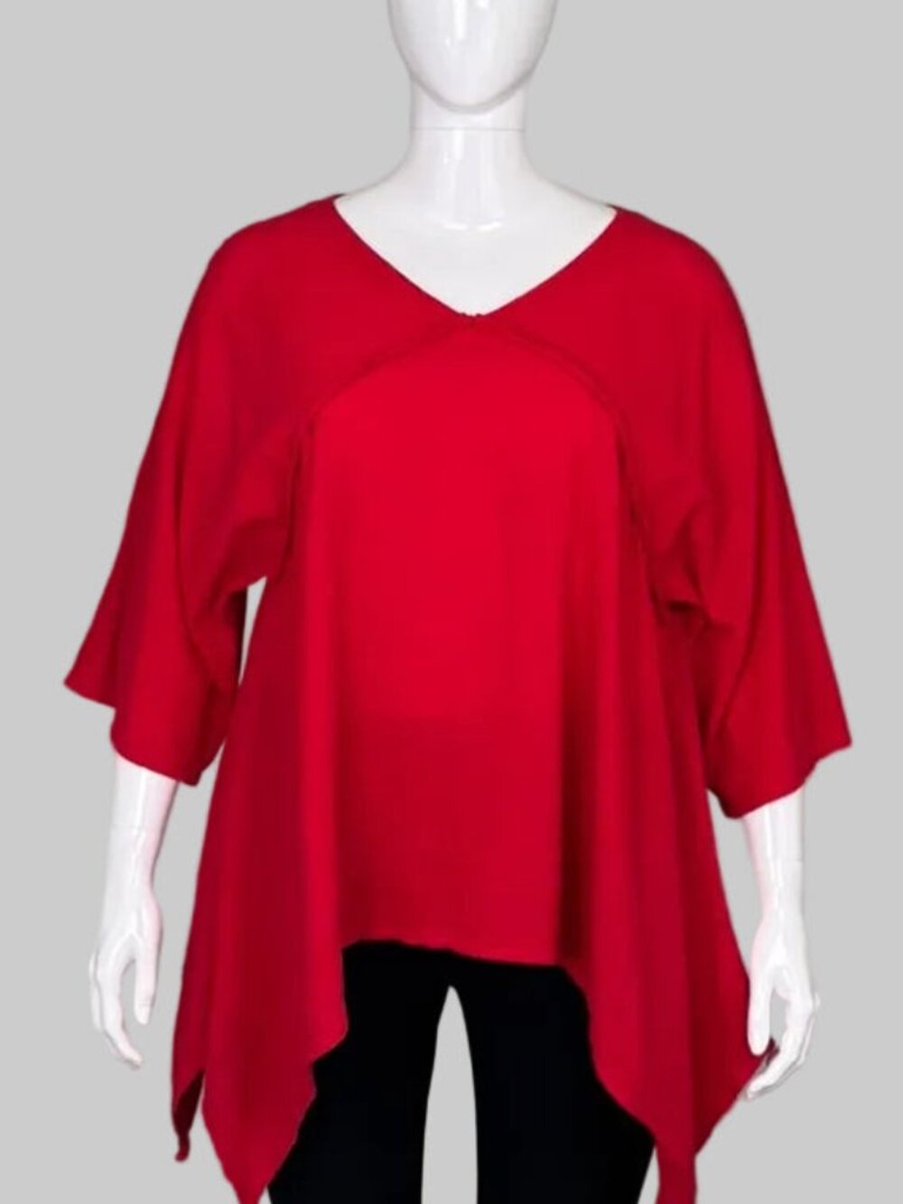 ABACÁ 100% Cotton Red Asymmetrical Tunic Top - Size XXL